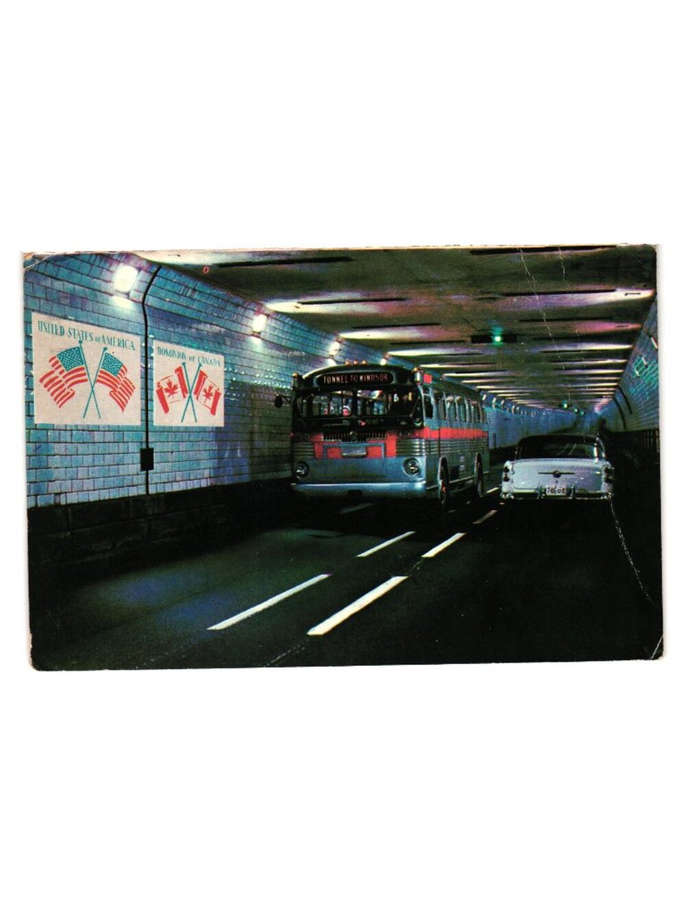 Detroit Windsor Tunnel Vintage Postcard United States Canada International Bus C